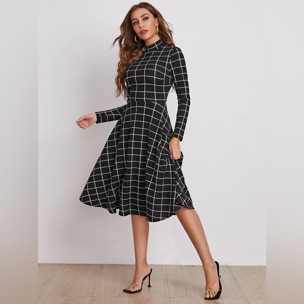 SHEIN Black and White Grid Dress